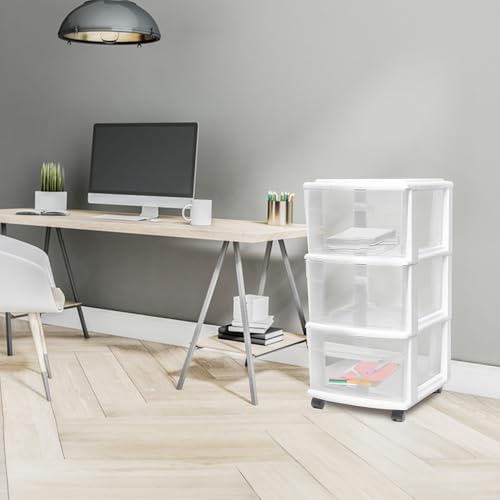 HOMZ Drawer Tower 3-Tier Storage Cart, Removable Wheels, White Frame,2 Pack - color: White, size: 2 Pack