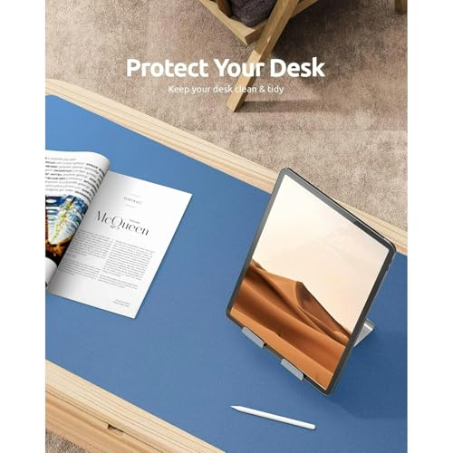 Desk Pad, Leather Non-Slip Laptop Computer Desk Keyboard Mat, Table Protector Blotter Mat, Large Mouse Pad (24" x 12")-Blue - color: Blue