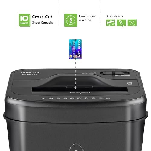 Aurora AU1030XA 10-Sheet Crosscut Paper/Credit Card Shredder with 4.4-Gallon Wastebasket - color: Black, size: 10-Sheet CrossCut (New Model)
