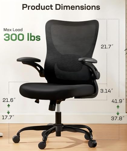 Marsail Ergonomic Office Chair Desk Chair with 3D PU Armrests and Adjustable Lumbar Support Breathable Mesh Chair Executive Rolling Swivel Comfy Task Chair for Home Office Gaming Black - color: Black