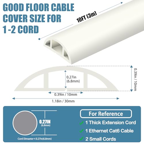 Floor Cord Covers for Wires 10FT Cable Hider Wire Cover Self Adhesive Cord Hider Floor for Offices, Homes, Workshops, Warehouses Cable Cavity 0.39" W x 0.27" H - color: Beige, size: 1.18" x 10'