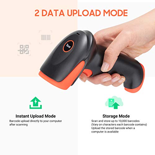 Tera Barcode Scanner 2D Wireless Handheld: BT 2.4G USB, HW0002-O, Orange | 640*480 CMOS, 1D 2D QR Screen Paper Codes, 2200mAh, Custom Symbologies, Vibrating Alert, Warehouse Logistics Retail Store - color: 2D no stand
