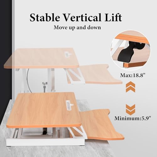 Standing Desk Converter 37 Inch – Height Adjustable Desk Riser with GasSpring Lift, Duals Screen Converter and Laptop Workstation, Sit Stand Ergonomic Riser with Wide Keyboard Tray for Offices (Wood) - color: Natural Wood
