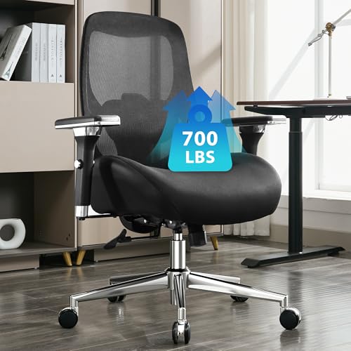 BOSMILLER 700lbs Big and Tall Office Chair with Wide Thick Seat Cushion for Sitting All Day,Ergonomic Mesh Desk Chair with Adjustable Lumbar Support for Heavy People,4D Armrests - color: Black