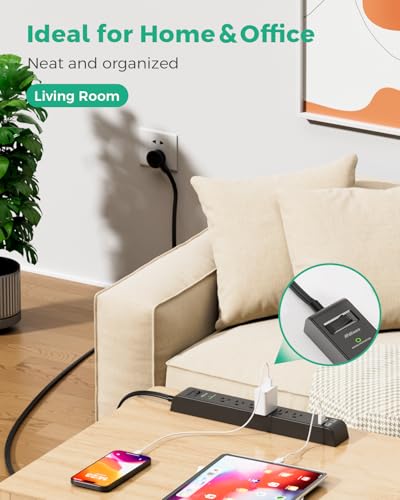 2 Pack Power Strips Surge Protector, 12FT Flat Extension Cord, Flat Plug - size: 12 FT, style: Flat Extension Cord
