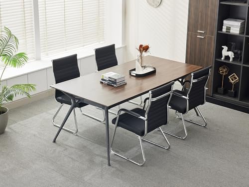 Okeysen Office Guest Chairs Set of 4, Modern Leather Reception Chairs with Mid Back & Sled Base, No-Wheel Desk Chairs for Waiting Room & Conference Room - color: Black Leather/Silver Frame, size: Set of 4
