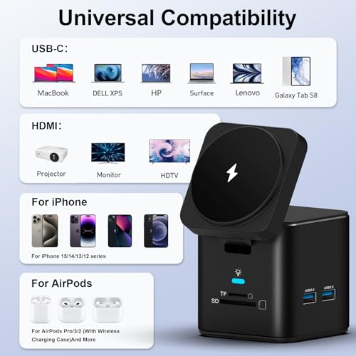 USB C Laptop Docking Station, 9 in 1 Hub with MagSafe Charger Stand, Black - color: Black