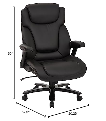 Office Star Big and Tall Deluxe High Back Adjustable Executive Office Chair with Padded Flip Arms, Black Bonded Leather - color: Black Bonded Leather