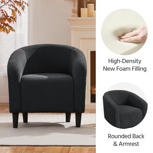 Yaheetech Sherpa Accent Chairs, Compact Furry Barrel Chairs with a Curved Silhouette for Small Spaces, Living Room, Bedroom, Dark Gray - color: Dark Gray (Boucle), style: without Ottoman
