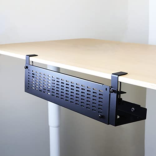 AEONS Under Desk Cable Management Tray Kit - Horizontal Adjustable up to 41” Removable C Clamp Mount Reversible Computer Cord Raceway and Modesty Panel for Large Table, Black - style: 41" Black
