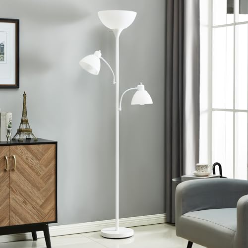 White Floor Lamp, 72" Tall Standing Floor Lamp with 5 Replace Lampshades - color: White