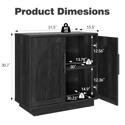 Fatmok Arched Sideboard Buffet Accent Cabinet, 31.5" Credenza with Adjustable Shelf, 1-Piece Modular Coffee Station Storage for Kitchen Living Room Bedroom, Black Grey - color: C-black Grey