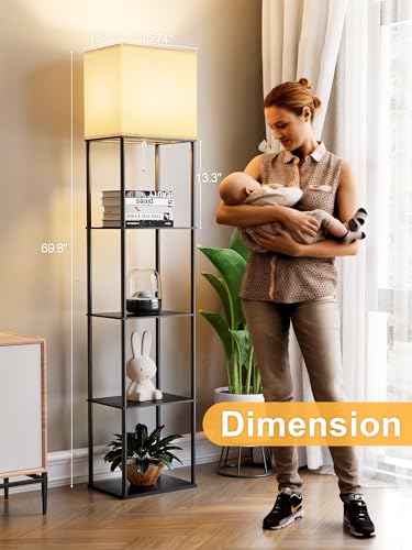 Large Floor Lamp with Shelves, 5-Tier Tall Floor lamp with for Living Room, Shelf Floor Lamp with 3 CCT LED Bulb, Corner Display Standing Column Lamp, Etagere Organizer Tower Nightstand for Bedroom - color: Black Large
