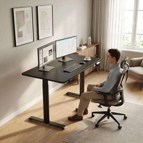 Dual Motor Standing Desk Frame with Oval Legs, Electric Sit Stand Desk Base for up to 70.8"x31.5" Table Tops, Sturdy Adjustable Height Legs for Home Office Workstation (Black) - color: Black