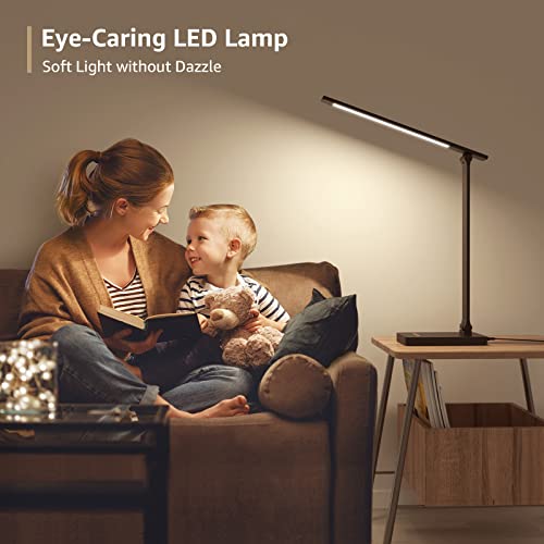 Lepro LED Desk Lamp with USB Charging Port,650LM Dimmable Home Office Touch Control Reading Table Lamp,5 Color Modes with 5 Brightness,College Dorm Room Essentials, Eye Caring, Sewing, Crafting, Black - color: Black