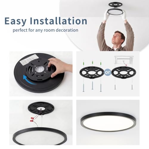 4 Pack 7.1 inch LED Flush Mount Ceiling Light, 5CCT&15W(Black) | 1500Lm,0.67 Ultra Thin, Low Profile,Round Ceiling Light Fixture for Living Room,Bedroom, Kitchen, Closet, Hallway,Hallway - color: Black, size: 7.1"-4pack