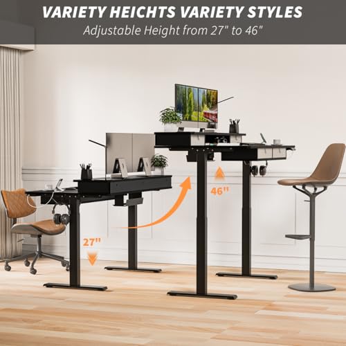 Kingant Electric Standing Desk with 4 Drawers, Height Adjustable 55"x 30" - color: Black, size: 55" x 30"
