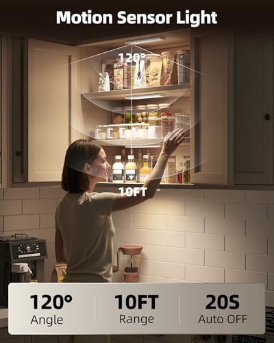 6Pack 7.8inch Under Cabinet Lighting, Rechargeable Motion Sensor Light Wireless Indoor, Dimmable 3 Color Temps Closet Lights with Remote, Under Counter Lights for Kitchen, Stairs, Bookshelf - size: 8inch