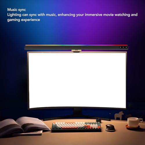 RGB Computer Light Bar with Music Sync, Dimmable LED Screen Lamp, 5 Color Temperatures Stepless Dimming Touch Control, Anti - Glare Dual Light for Desk and Gaming Setup