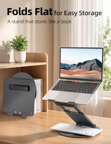 Nulaxy 18" Height Telescopic 360 Rotating Aluminum Laptop Stand Desk, Gray | Ergonomic Computer Holder Riser with Heat-Vent, Standing Desk Converter Holds 22 Lbs for Office Desk Use Fits 10-17" Laptops - color: A-Gray
