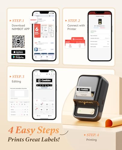 NIIMBOT B21 Label Maker, 2 Inch Portable Inkless Label Machine, Black | Thermal Label Printer with 1 Pack 50x30mm White Label for Home/Office/Business, Compatible with iOS & Android - color: Black