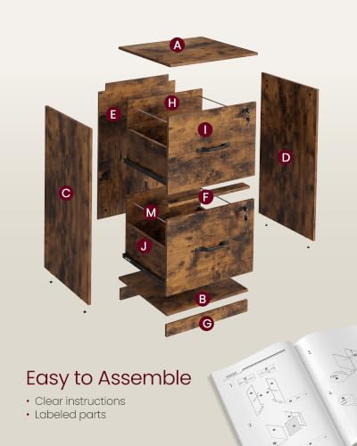 VASAGLE 2 Drawer File Cabinet with Locks, for A4, Letter Sized Documents - color: Rustic Brown, size: 2 Drawers