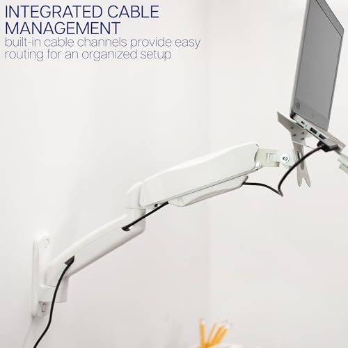 VIVO Height Adjustable Pneumatic Extended Arm Laptop Wall Mount, Full Motion Articulating Notebook Tray, Fits 10 to 15.6 inch Screen, White, MOUNT-V001GLW - color: White