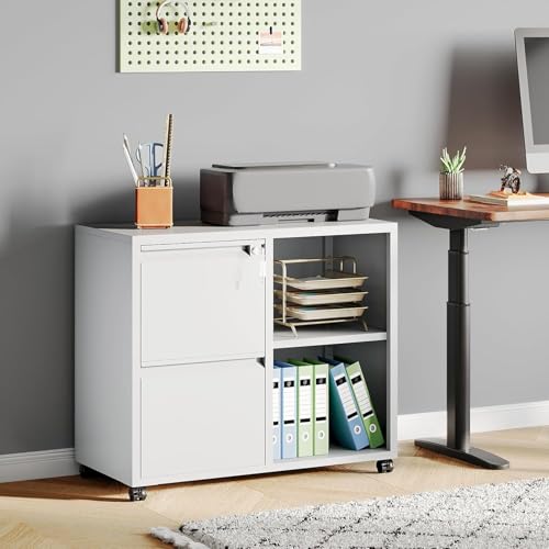 DEVAISE Lateral File Cabinet with 2 Drawers and Adjustable Shelf - color: White