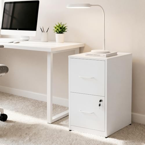 2 Drawer File Cabinet with Lock, 25.6" H Small File Cabinet - color: White, size: 25.6"H - 2 Drawer