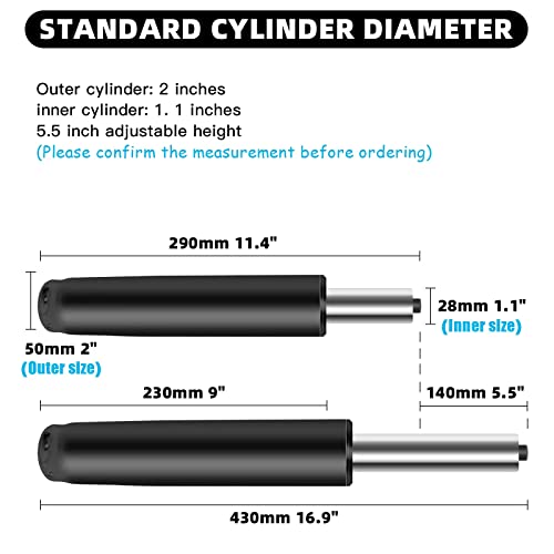 Omyoffice Adjustable Gas Lift Cylinder for Office Chairs, Black, 1000LBS Capacity | Heavy-Duty 1000 lbs, Hydraulic Pneumatic Gas Lift, Universal Fit Most Executive Gaming Desk Chairs - color: Black
