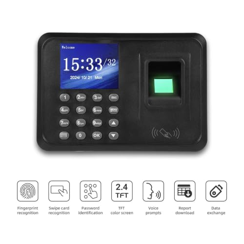2.4 Inch TFT Color Screen Biometric Time Clock Attendance Machine for Employees Access Control Machine 1000pcs Password Cards(EU) - color: Eu