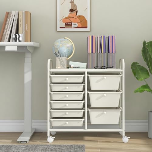 Giantex 9 Drawers Rolling Cart, Classroom Organizers, Storage Cart with Wheels, for Teacher Office Home School Supplies Tool Craft Art Paper, Ivory - color: Ivory, size: 9 Drawers (3 Big +6 Small)