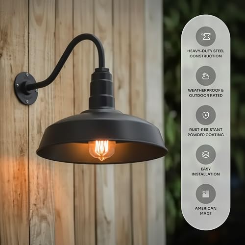 16" Gooseneck Barn Light Outdoor | Farmhouse Exterior Wall Light | Red - color: Red, size: 16" Gooseneck