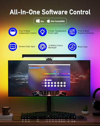 RGB Computer Light Bar, LED Monitor Lamp Screen Light Bar, Adjustable Monitor Light Bar with Clip Mount,for Computer Monitors and Home Office Settings