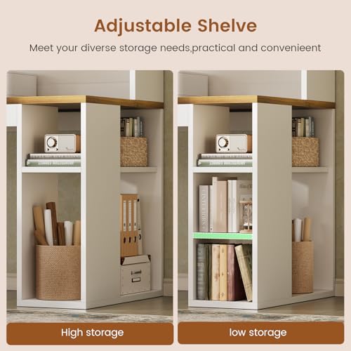 SEDETA 67" Farmhouse L Shaped Desk with Hutch, White+Brown - color: White and Brown, size: L Shaped Desk with Hutch (67")