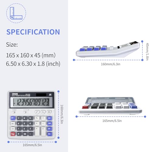 12 Digit Desk Calculator,Calculators Desktop with Extra Large 4.9" LCD Display & Big Buttons, Solar & Battery Dual Power, Standard Basic 4 Function Office Calculator for Financial, Home Daily Use