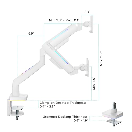 ARES WING Ultrawide Monitor arm with RGB for 17-49 Inch Screen, White - color: White