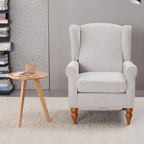 Mid-Century High Wingback Chair,Modern Fabric Accent Chair Armchair with Solid Wood Coffee Table Set,Leisure Single Sofa Chair for Living Room,Club,Home Reception,Beige - color: Beige.