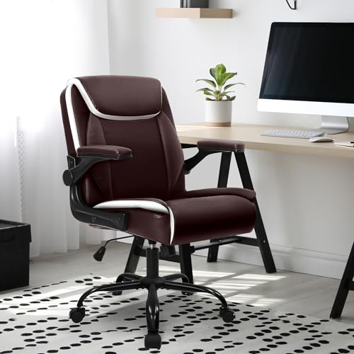 NEO CHAIR PU Leather Office Desk Chair with Adjustable Arms, Warm Brown - color: Warm Brown