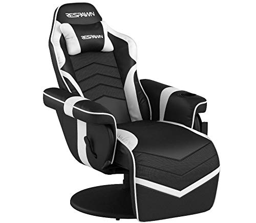RESPAWN 900 Gaming Recliner Chair with Footrest, Cup Holder and Swivel | Ergonomic gaming recliner with footrest, cup holder, lumbar support, 135° recline & 360° swivel for console gaming - color: White