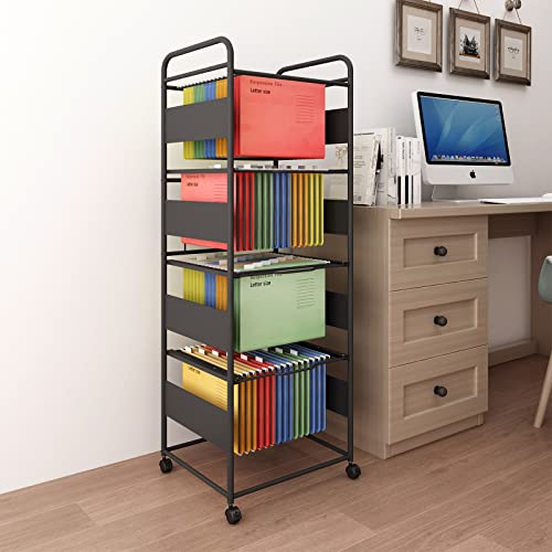 PUNCIA 4-Tier Metal File Cart with Wheels Pull-Out Rolling Folder Organizer - size: 4 Tiers