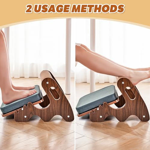 Spacocld Foot Rest for Under Desk at Work- Adjustable Rocking Foot Stool with 3 Height Position and Soft Crossbar, Ergonomic Wooden Footrest with Soft Sponge Pad for Home, Office - color: Walnut With Spongepad