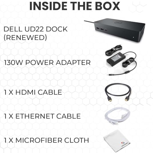 Crossery Dell UD22 Docking Station Bundle - Includes Dell Universal Dock UD22, HDMI & Ethernet Cable, 130W Power Adapter - USB-C Laptop Docking Station - Efficient Connectivity Solution (Renewed)