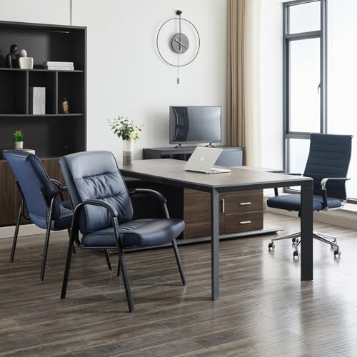 Big&Wide Office Guest Reception Chair Set of 6, Conference Room Chairs Waiting Room Chairs 6 Pack, Modern Leather Office Desk Chair No Wheels(Navy Blue) - color: Navy Blue, size: 6 Pack