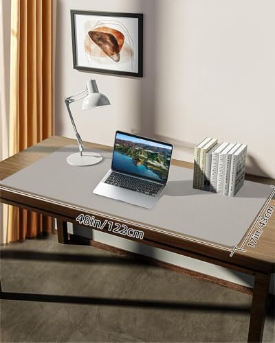 Leather Desk Pad & Protector, Large Mouse Pad & Blotter, Non-Slip PU Leather Desk Cover Mat, Light Grey, 48" x 17" - color: Light Grey, size: 48" x 17"