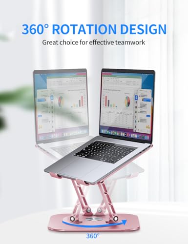 AOEVI Adjustable Laptop Stand with 360 Rotating Base, Computer Stand for Laptop Ergonimic Foldable Laptop Riser for Desk Compatible with MacBook Pro/Air Notebook up to 16 Inches,Pink - color: Pink