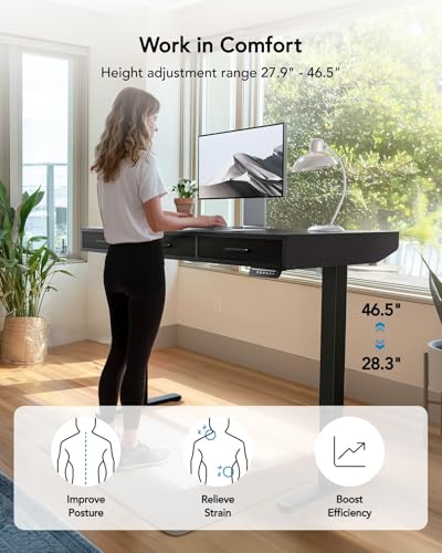 HUANUO Electric Standing Desk with Drawers, C-Clamp Mount Compatible, 40 x 22 Inch Height Adjustable Sit Stand Desk, Fabric Drawers, Home Office Stand Up Desk with 4 Custom Height Settings, Black - size: 40" X 22"