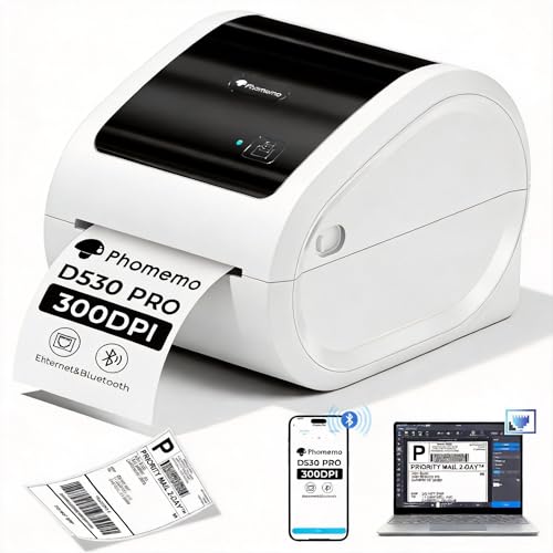 Phomemo Ethernet Thermal Label Printer, 300DPI with Built-in Paper Bin - color: White