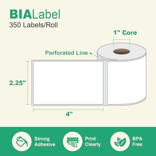 12 Rolls 2.25" X 4" Thermal Printer Labels, 350/Roll - Direct Thermal Labels Compatible with Zebra & Rollo Printers, BIAlabel - size: 2-1/4" x 4"