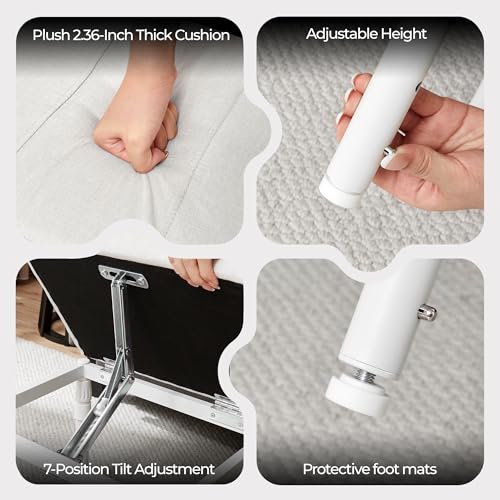 Adjustable Ottoman Pouf Footrest, 60 Degree Tilt, Beige | 4-Height, 28 Positions, Iron frame, Foam Cushion, 15.74 x 11.81 x 13.34 in, Under Desk, Living room, Home Office - color: Beige